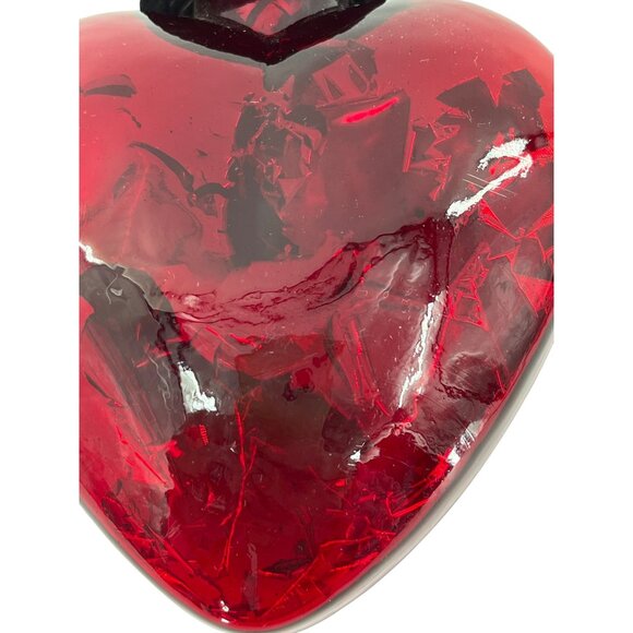 Red Glass Heart‎ Ornament With Metal Hanging Loop - Picture 4 of 6